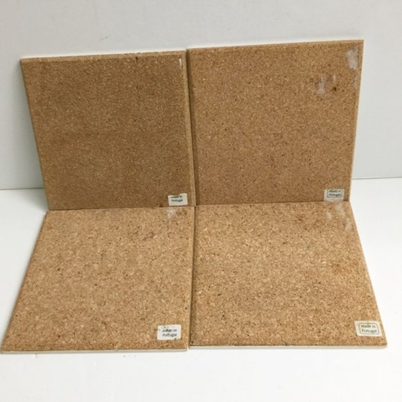 4 Christmas Tiles Set Reindeer Gifts Sleigh Xmas Tree Ceramic Cork Back Portugal - Picture 6 of 7